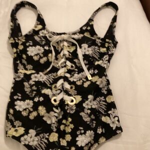 Derek Lam Black and White Floral One Piece Swimsuit